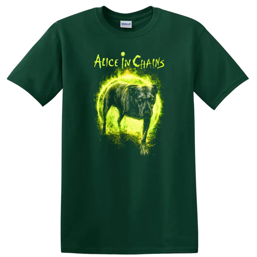 Alice in Chains Retro Heavy Metal Album Art T Shirt - Forest Green