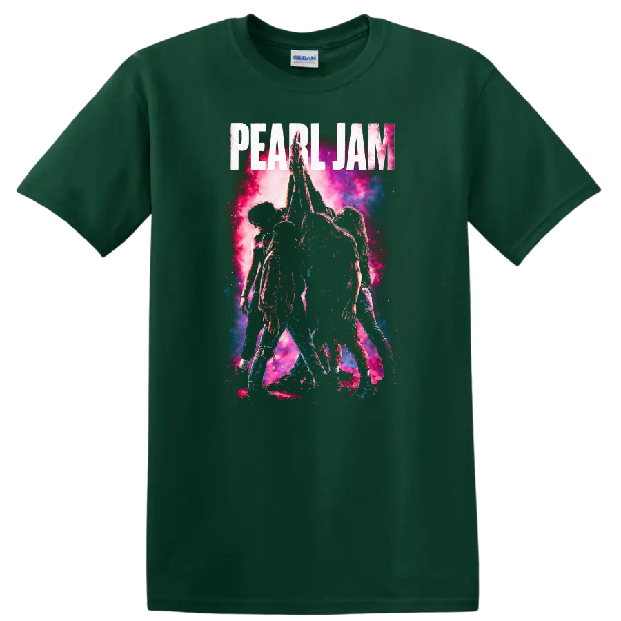 Pearl Jam Retro Rock Heavy Metal Album Style T Shirt - Forest Green