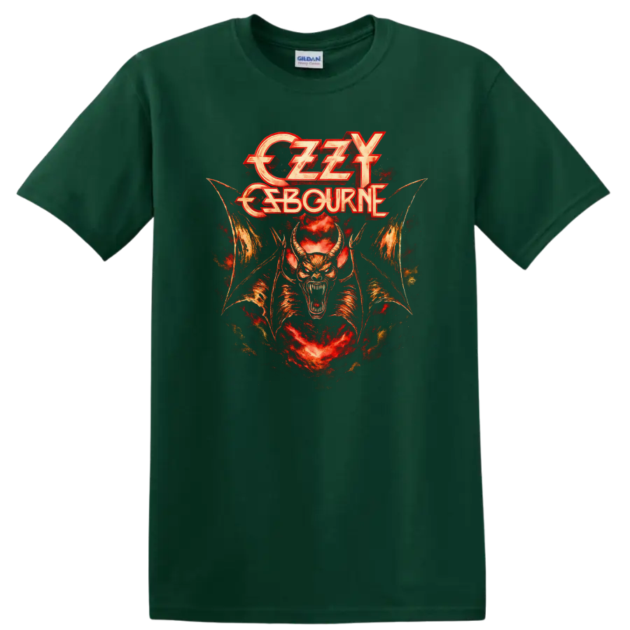 Ozzy Osbourne Retro Heavy Metal Demon T Shirt Vintage Rock Legend - Forest Green
