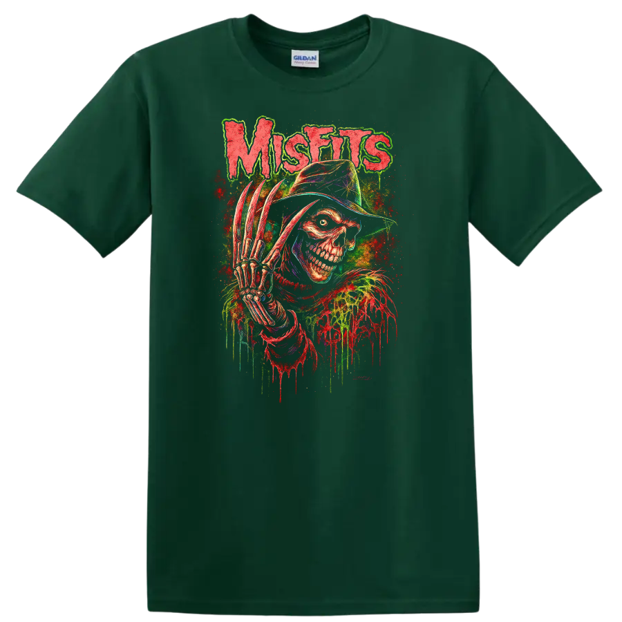 Misfits Retro Heavy Metal Skull T Shirt Neon Album Cover Legend - Forest Green