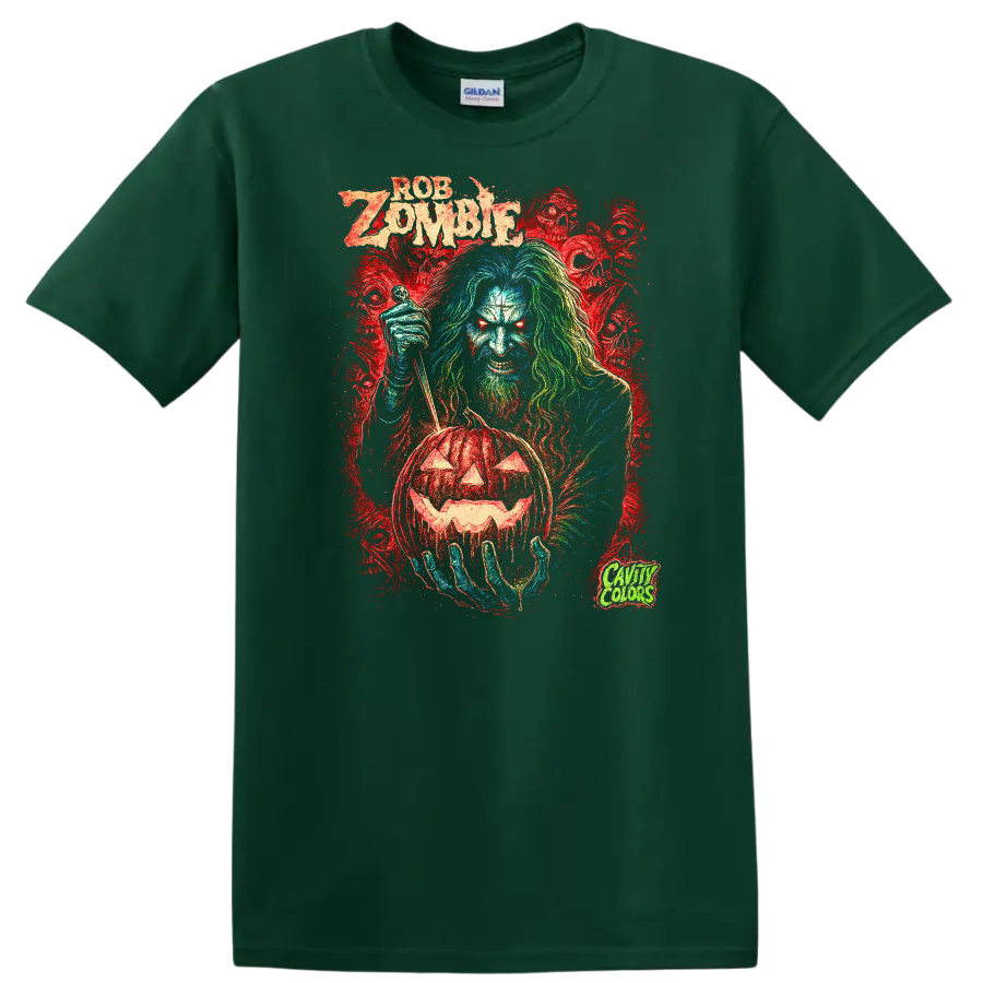 Retro Zombie Rock Legend Album Cover T Shirt Heavy Metal Horror Graphic - Forest Green