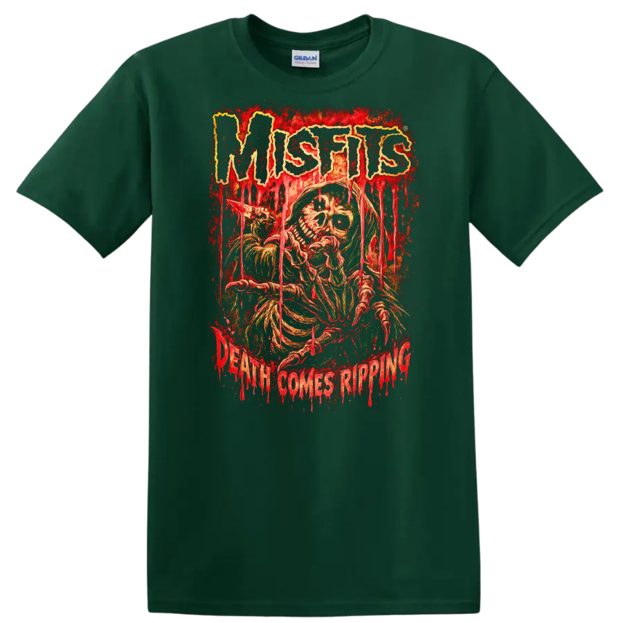 Misfits Horror Skull Heavy Metal Retro Rock T Shirt - Forest Green