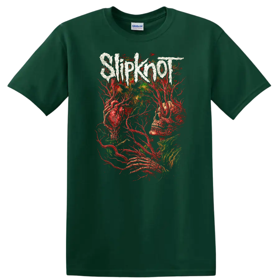 Slipknot Heavy Metal Band Logo Style T Shirt Retro Rock Graphic - Forest Green