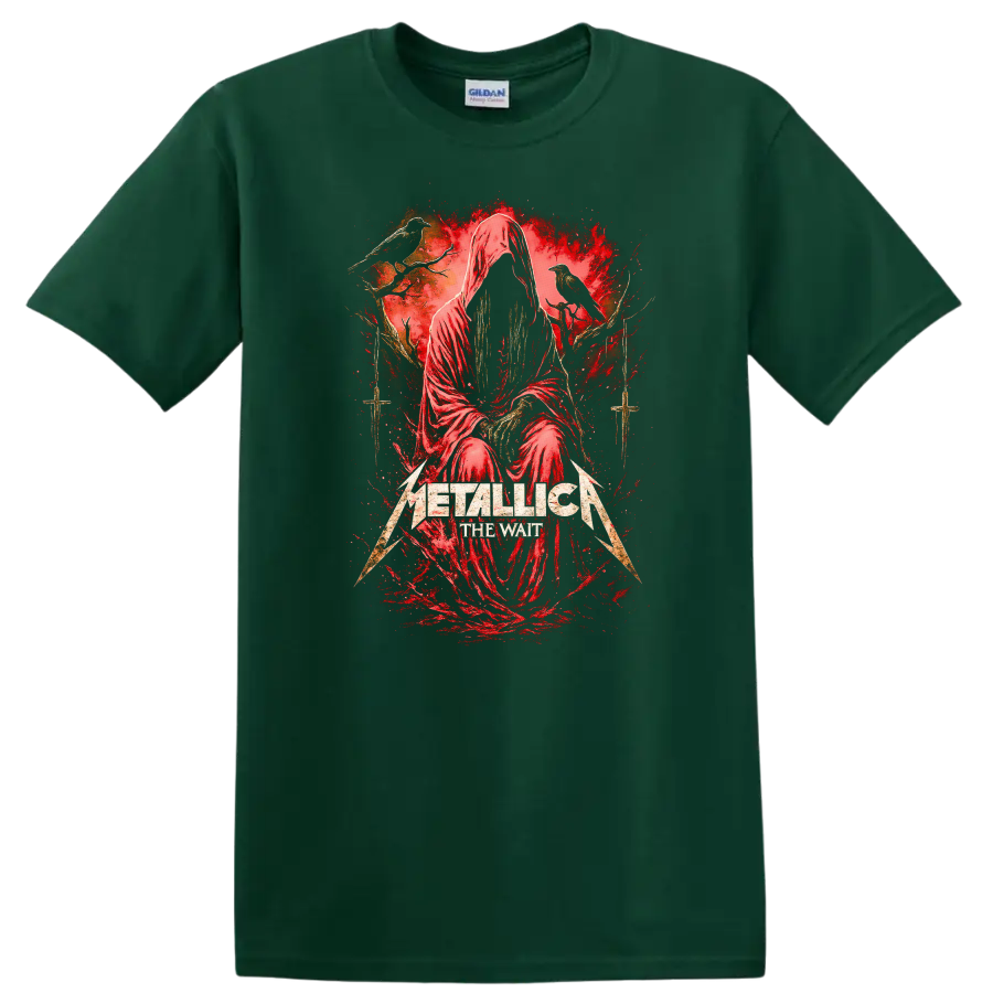 Metallica The Wait Retro Heavy Metal Album Art T Shirt - Forest Green