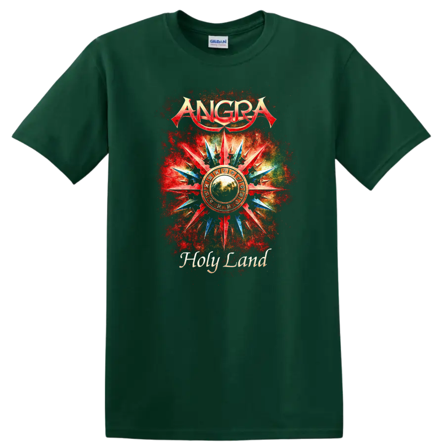ANGRA Holy Land Retro Heavy Metal Album Art T Shirt - Forest Green