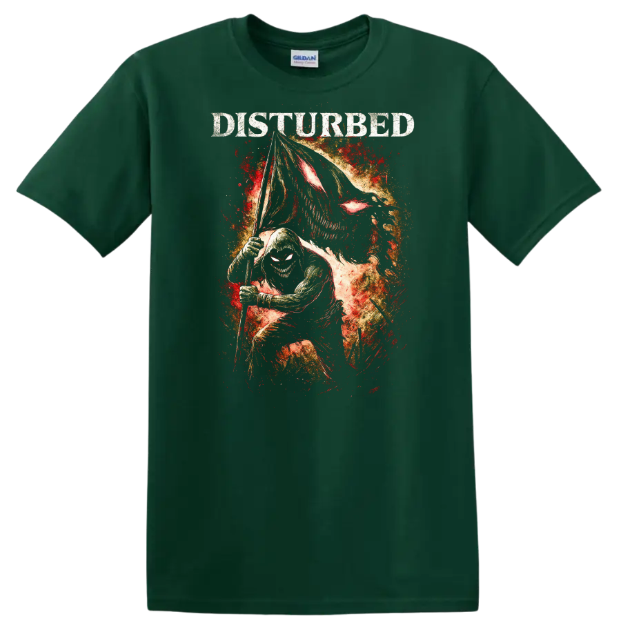 Disturbed Heavy Metal Album Style Skull Reaper Graphic T Shirt - Forest Green