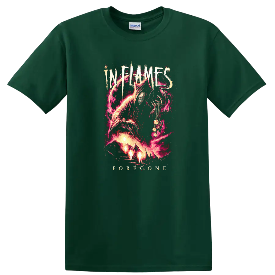INFAMOUS Forever Retro Heavy Metal Album Art T Shirt - Forest Green