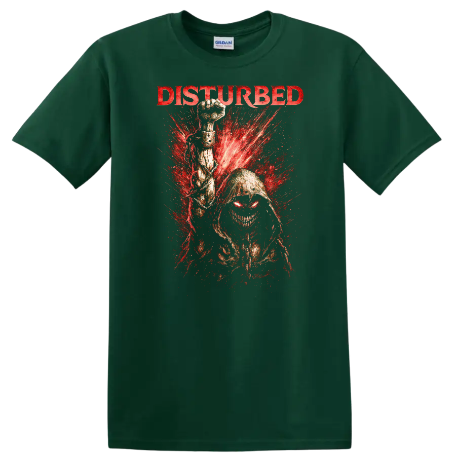 Disturbed Heavy Metal Band Style Graphic T Shirt Retro Rock Legend - Forest Green