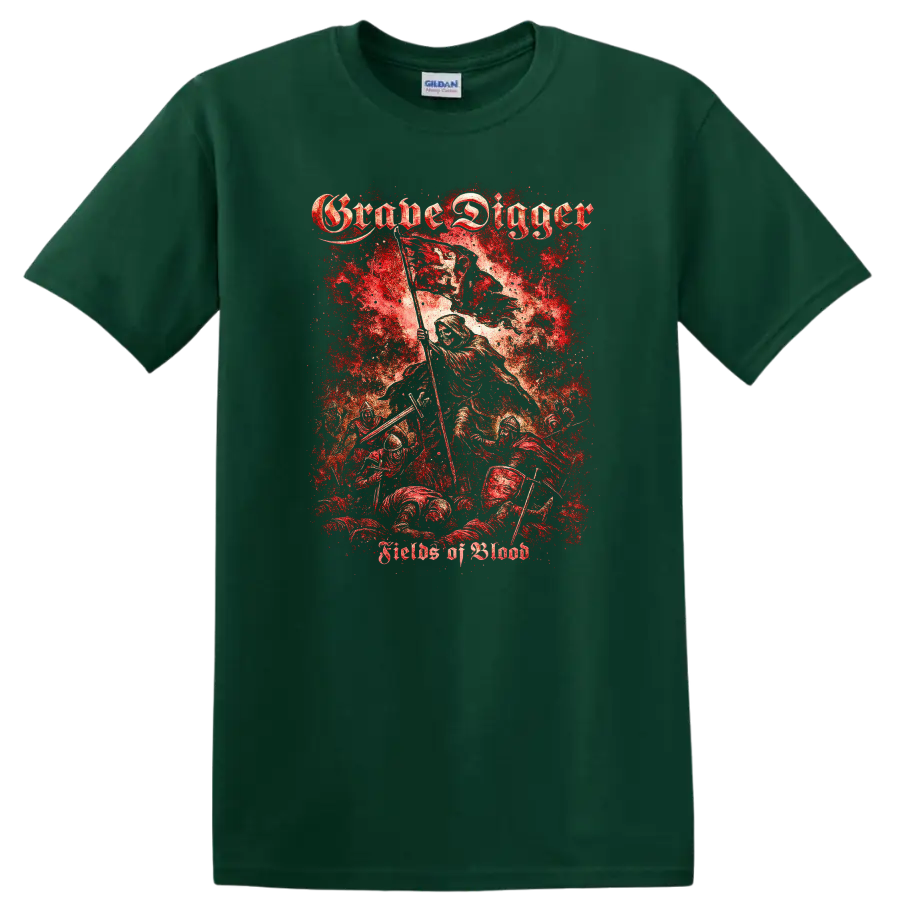 Grim Reaper Retro Heavy Metal Album Cover Legend Style T Shirt - Forest Green