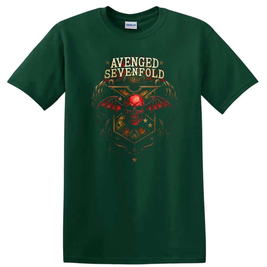 Avenged Sevenfold Retro Heavy Metal Skull Wings T Shirt - Forest Green