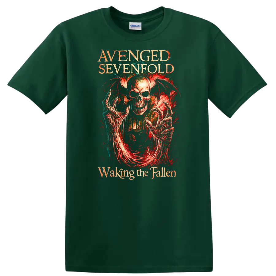 Avenged Sevenfold Retro Heavy Metal Skull Album Art T Shirt - Forest Green