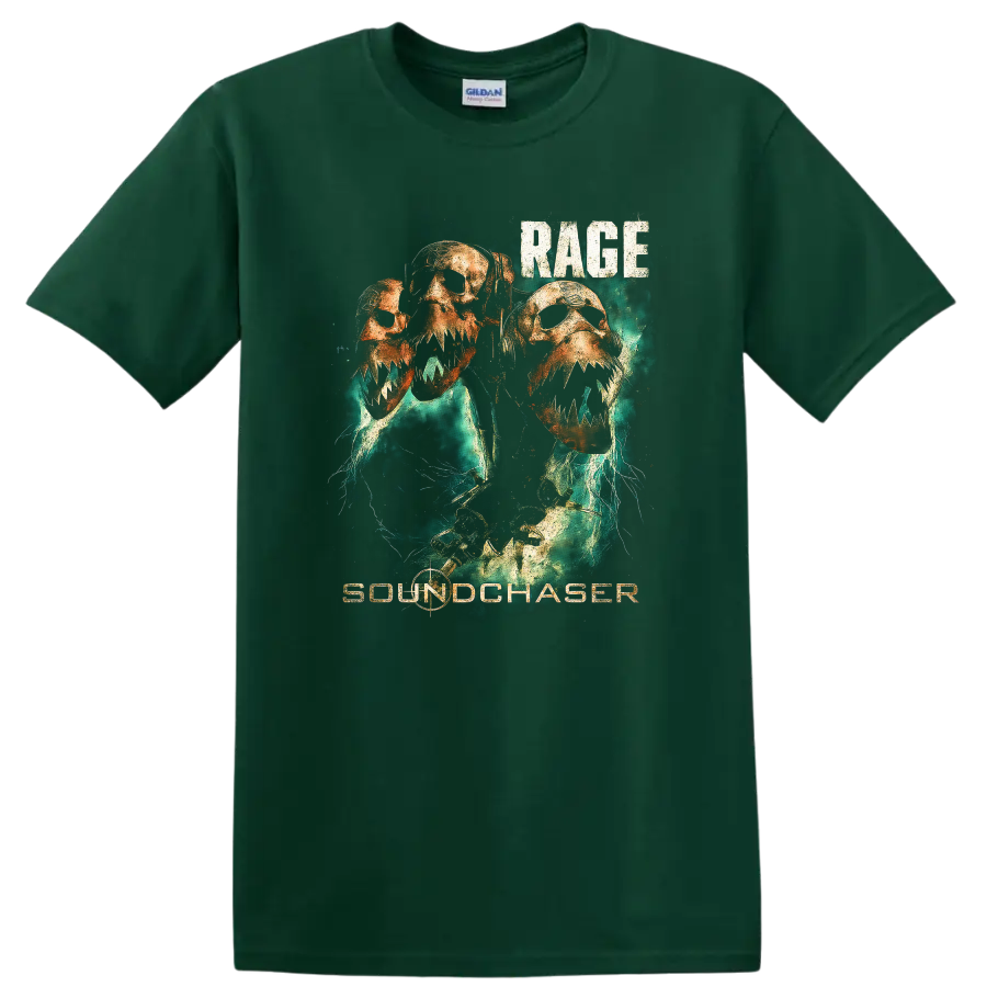 Rage Soundchaser Retro Heavy Metal Skull T Shirt Album Cover Style - Forest Green