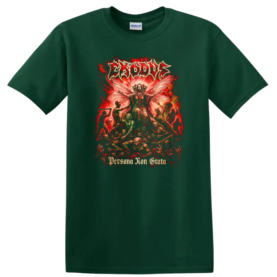 Erosus Retro Heavy Metal Album Cover Style T Shirt Red Gothic Art - Forest Green