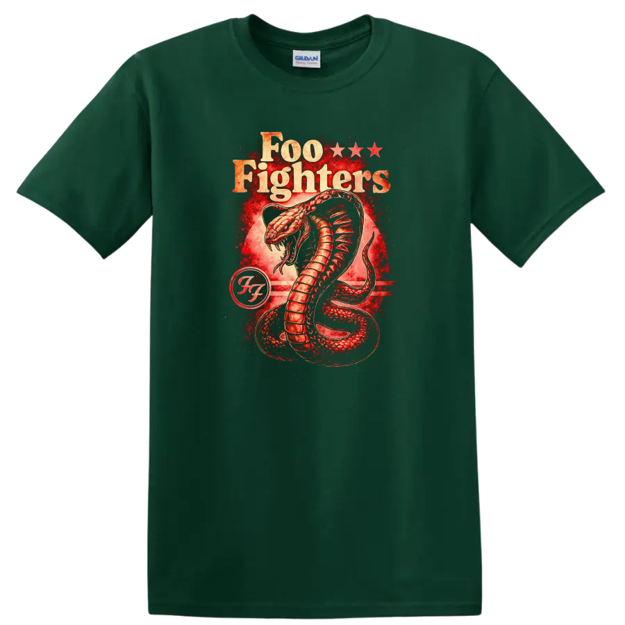 Foo Fighters Retro Heavy Metal Cobra Album Cover Style T Shirt - Forest Green