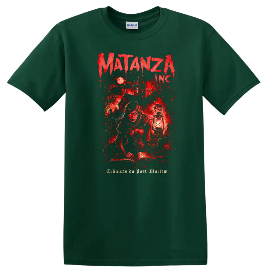 Matanza Inc Retro Heavy Metal Band Album Cover Style T Shirt - Forest Green