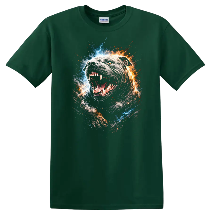 Electric Pit Bull Lightning Burst Graphic T Shirt for Dog Lovers - Forest Green
