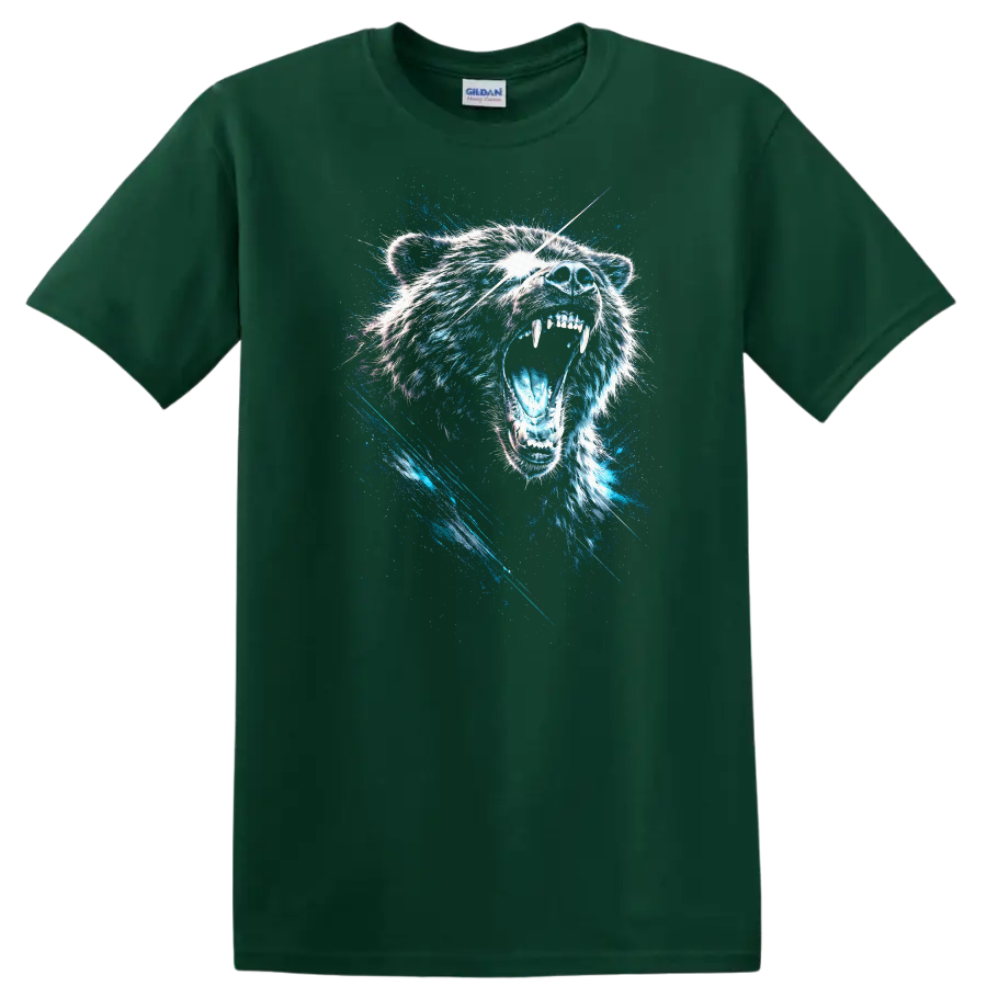 Blue Bear Roaring Animal Graphic T Shirt for Wildlife Lovers - Forest Green