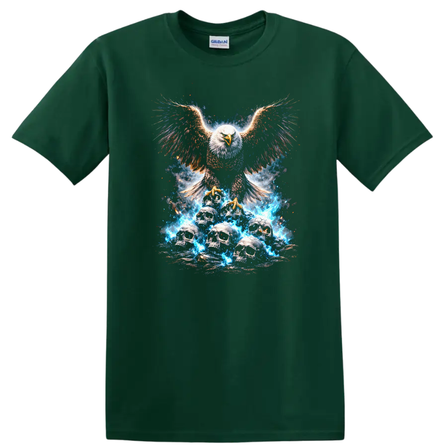 Majestic Eagle and Skulls Firestorm Graphic T Shirt - Forest Green