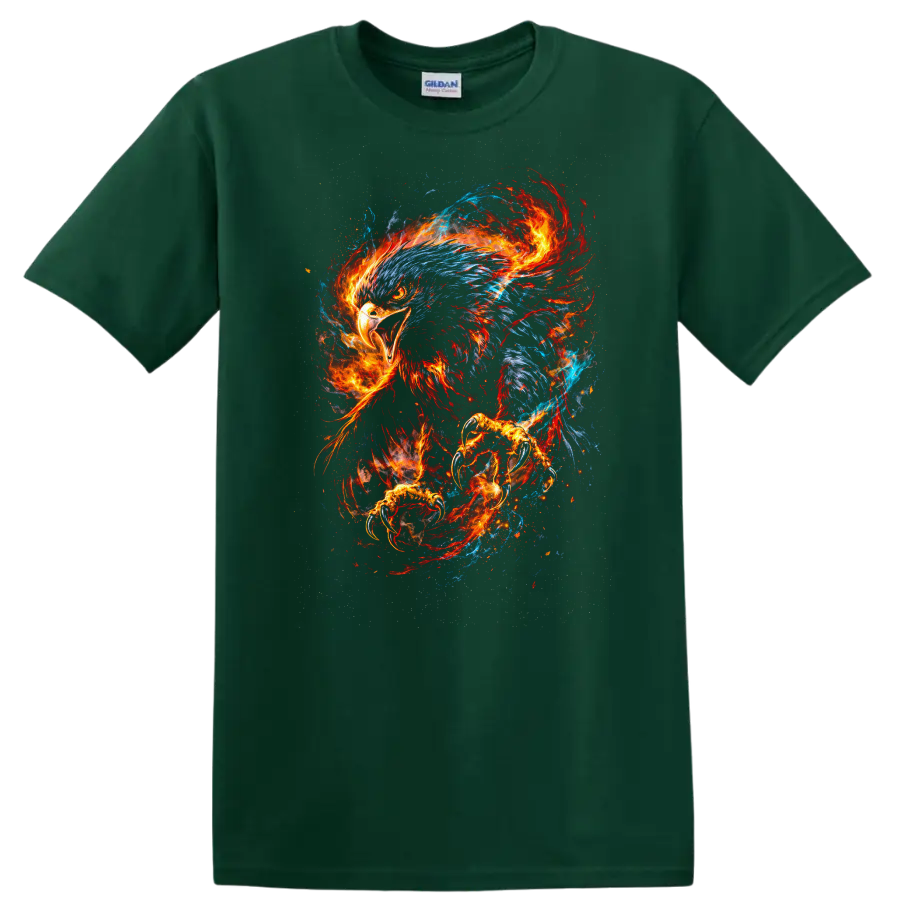 Fiery Eagle Spirit Animal Abstract Art T Shirt for Bold Nature Lovers - Forest Green