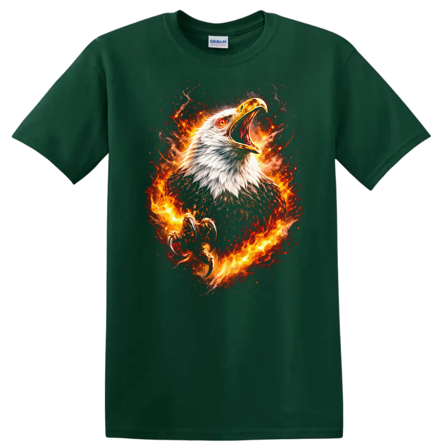 Majestic Flaming Eagle Animals Graphic T Shirt for Bold Patriotic Style - Forest Green