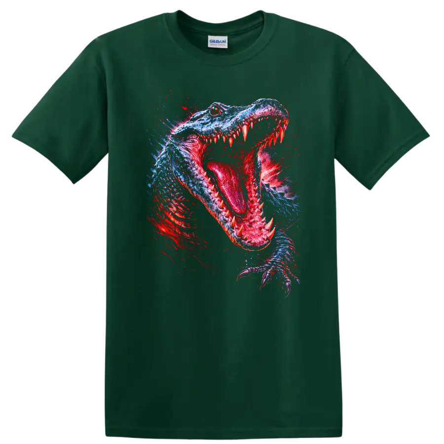 Neon Crocodile Alligator Splash Art Animal Graphic T Shirt - Forest Green