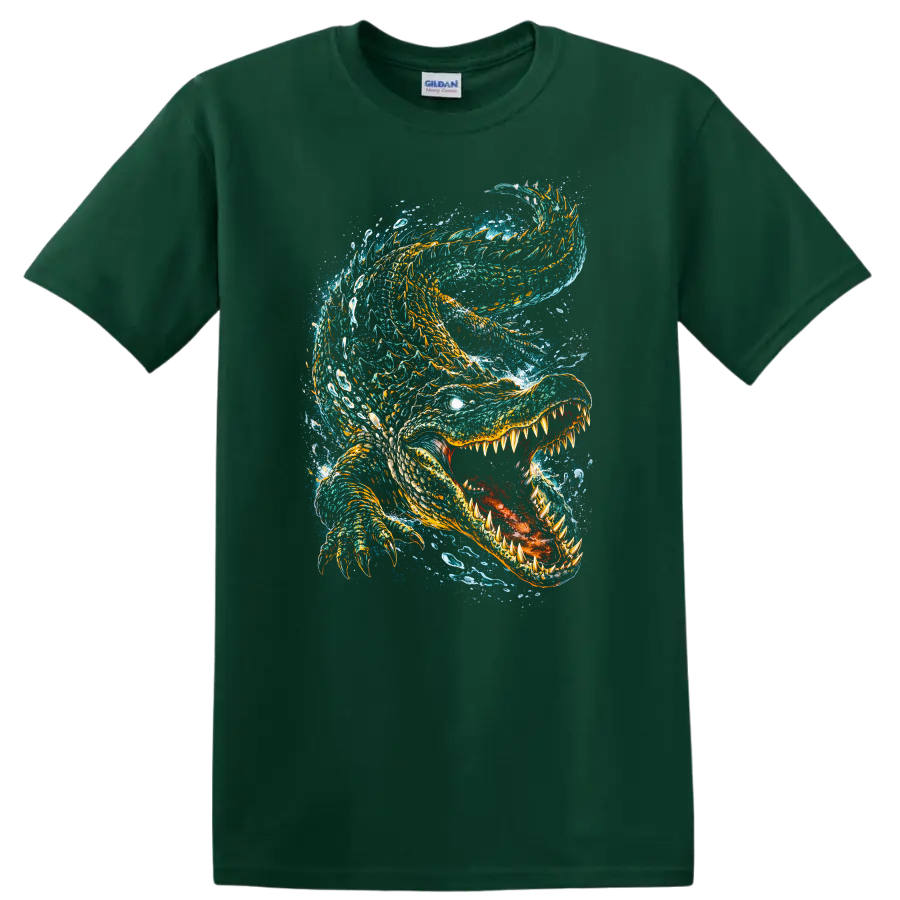 Ferocious Ocean Shark Splash Art T Shirt for Animal Lovers - Forest Green
