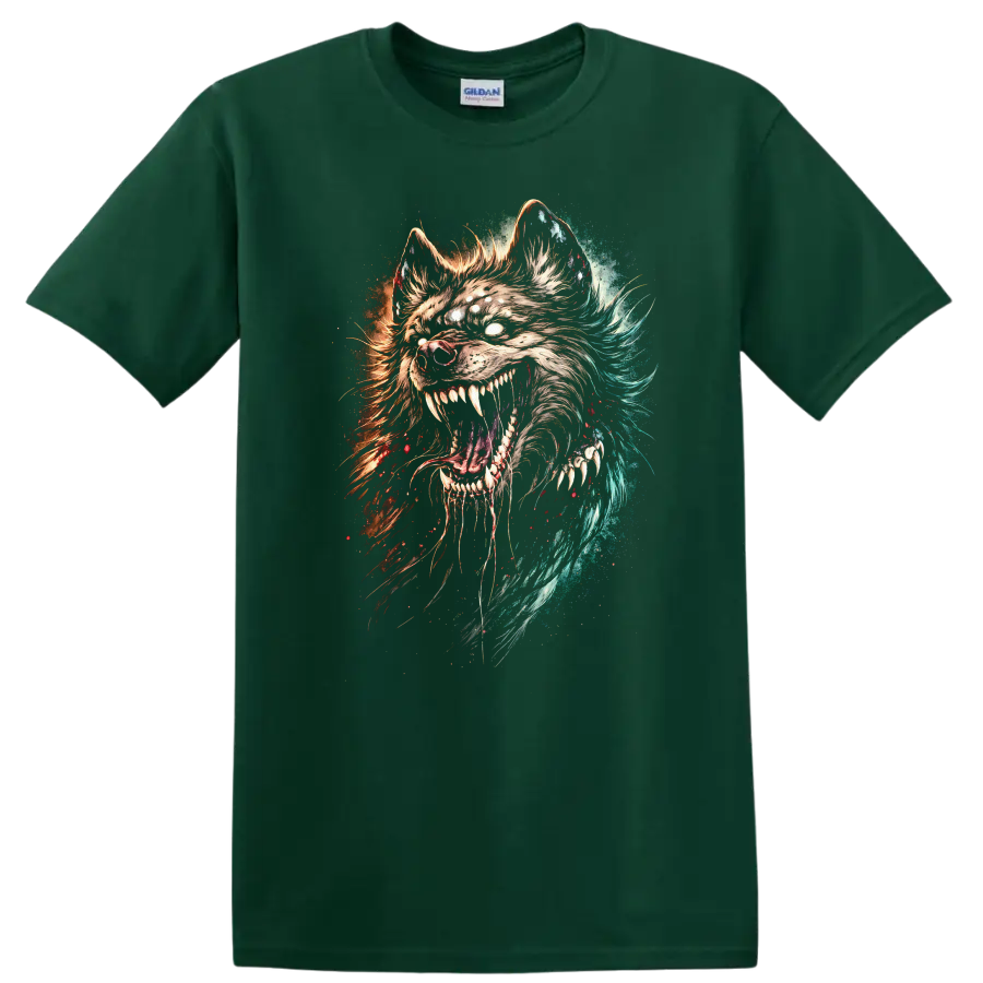 Fierce Wolf Head Splash Art T Shirt for Animal Lovers - Forest Green