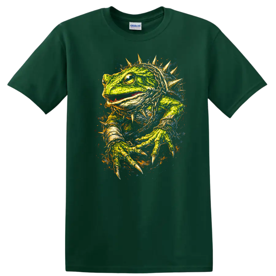 Spiked Lizard Reptile Art T Shirt Vibrant Color Splash Animal Graphic - Forest Green