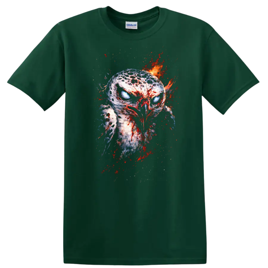 Blood Splatter Owl Fierce Wildlife Graphic T Shirt - Forest Green