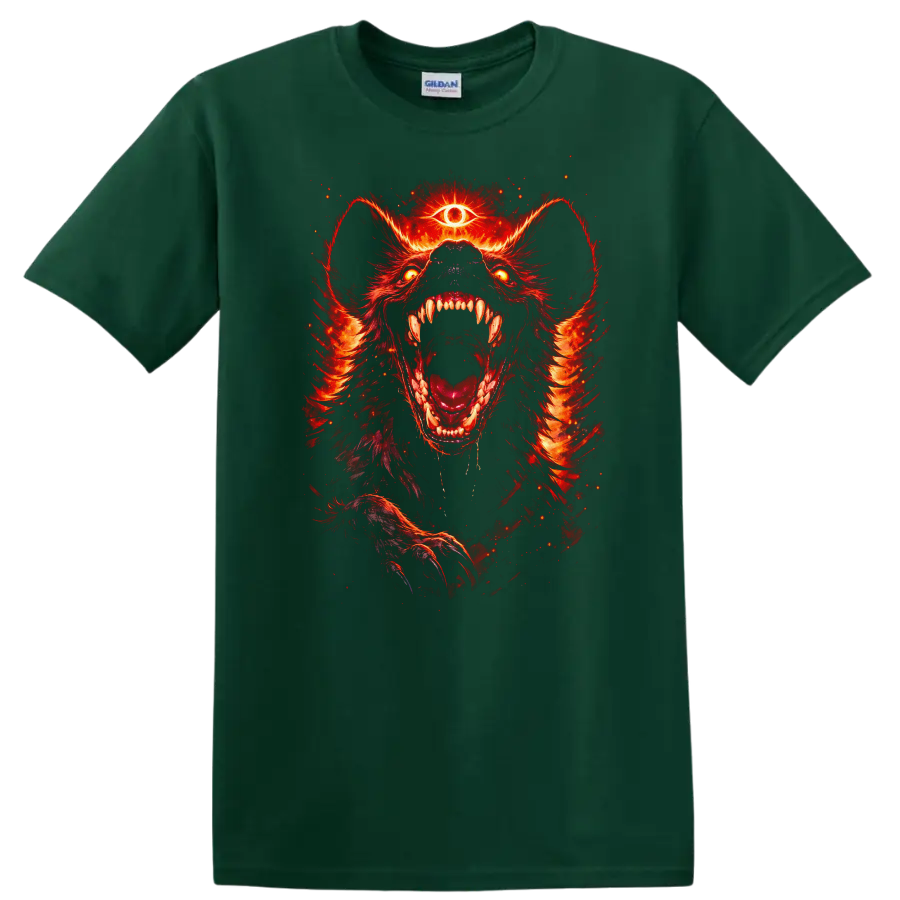 Fiery Red Wolf Beast Howling Graphic T Shirt for Animal Lovers - Forest Green