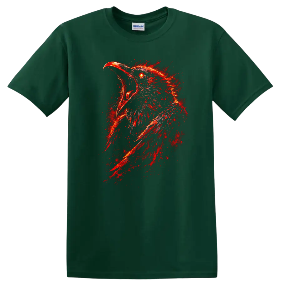 Fiery Red Eagle Head Graphic T Shirt Fierce Animal Art - Forest Green