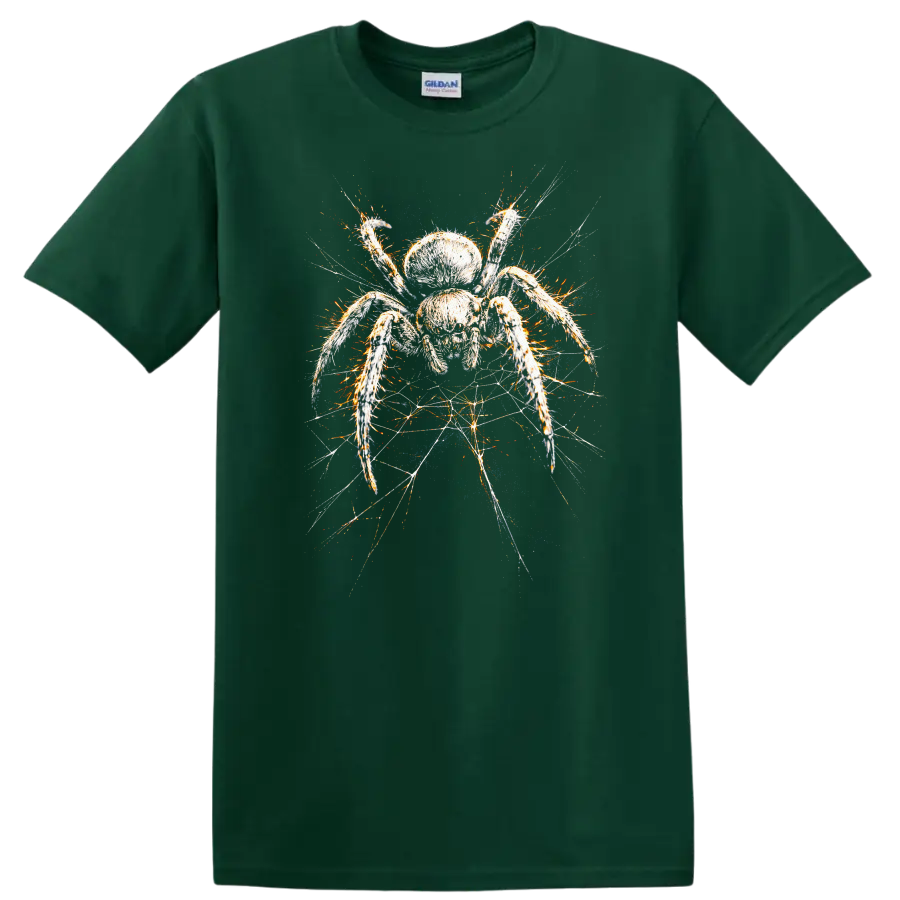 Colorful Spider Webburst Graphic T Shirt for Animal Art Lovers - Forest Green