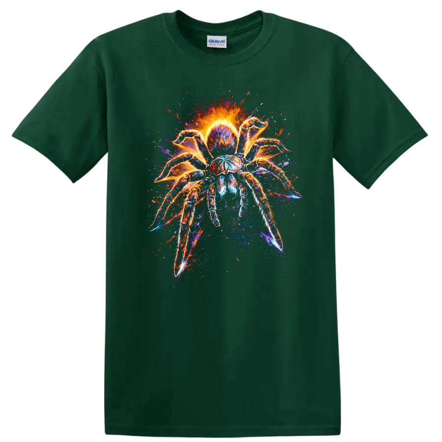 Colorful Neon Tarantula Spider Art T Shirt for Animal Lovers - Forest Green