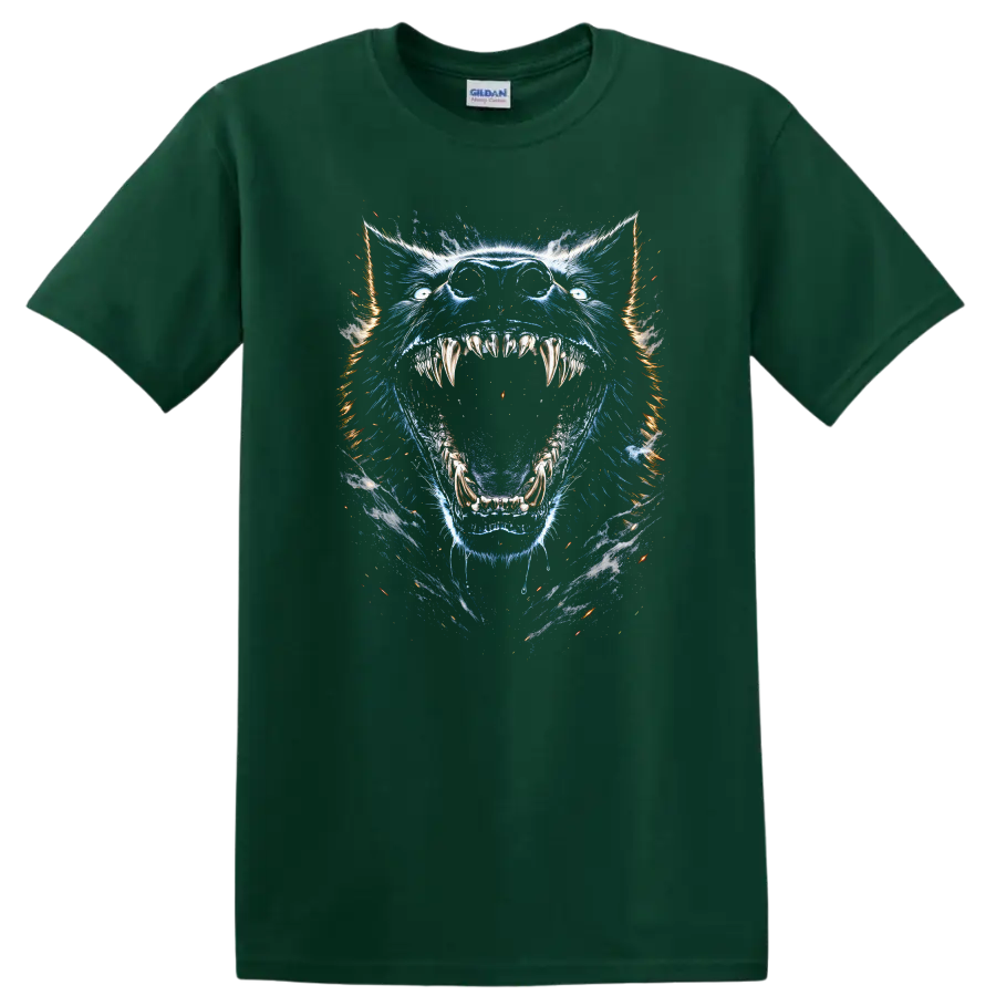 Blue Tiger Mouth Open Fierce Animal Graphic T Shirt - Forest Green