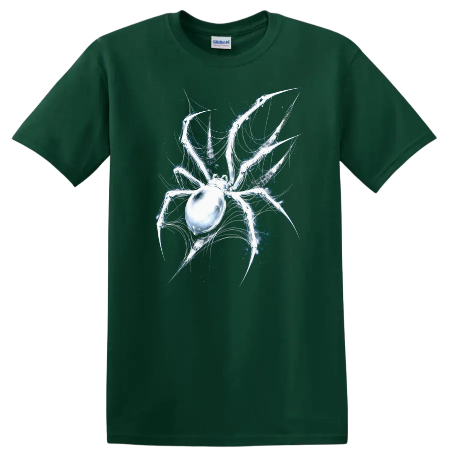 Glowing Spider Web Skull Art T Shirt for Animal and Gothic Style - Forest Green