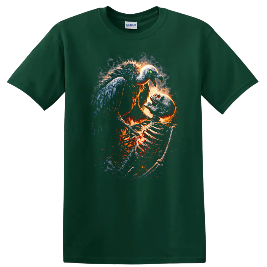 Fire Phoenix Skeleton Eagle T Shirt Graphic Animal Art - Forest Green