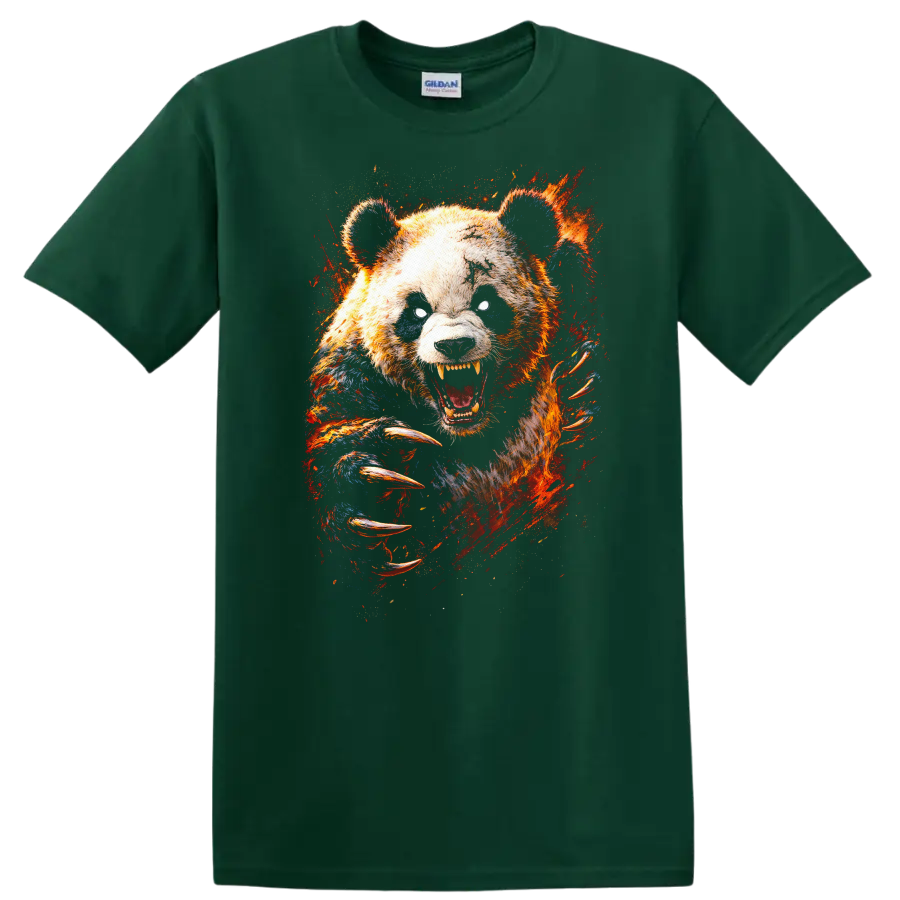 Fierce Grizzly Bear Roaring Abstract Wildlife Art T Shirt - Forest Green
