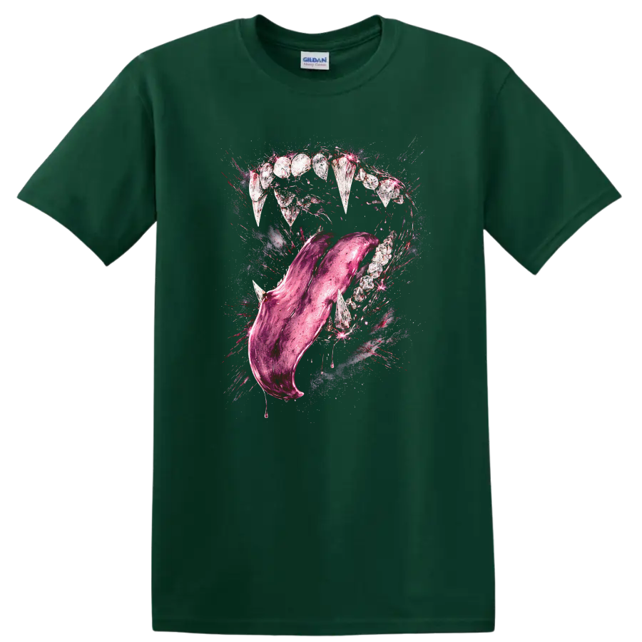 Pink Metallic Tongue Mouth Splash Graphic T Shirt - Forest Green