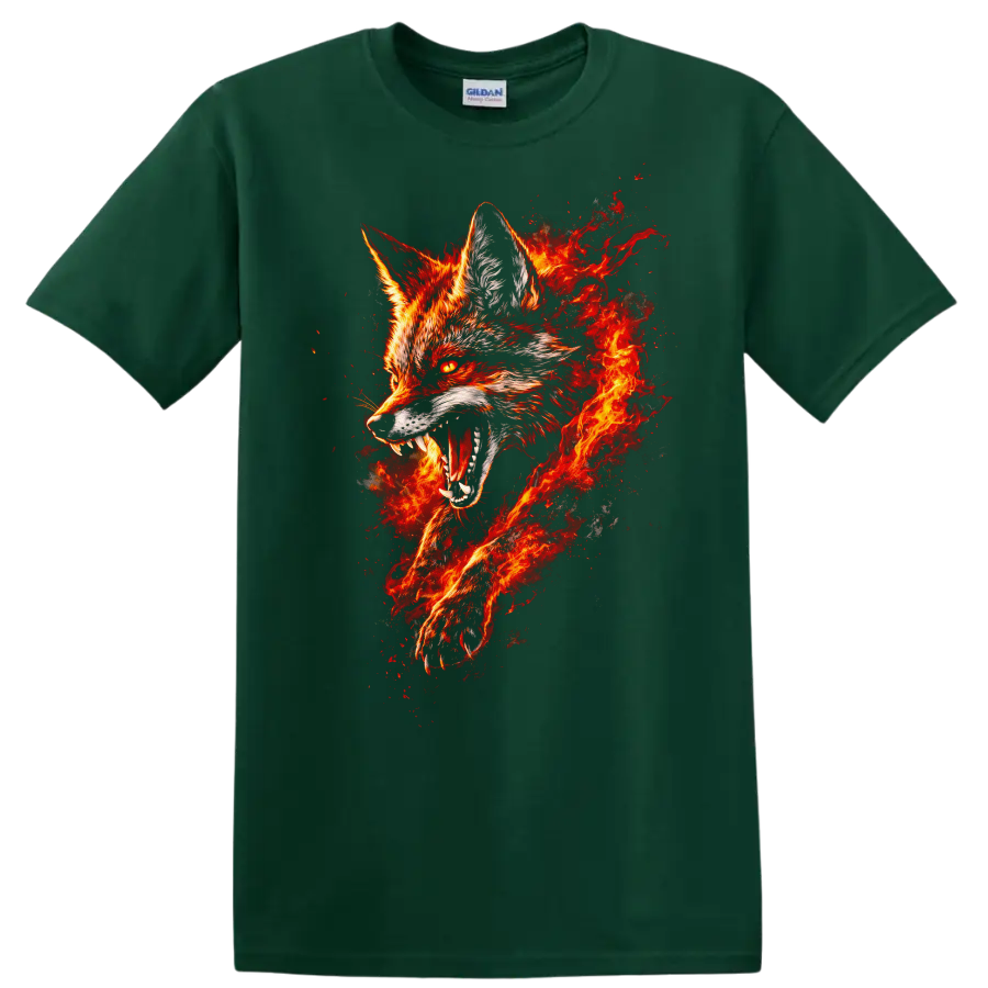 Fiery Fox Head Animals Graphic T Shirt for Bold Wildlife Style - Forest Green