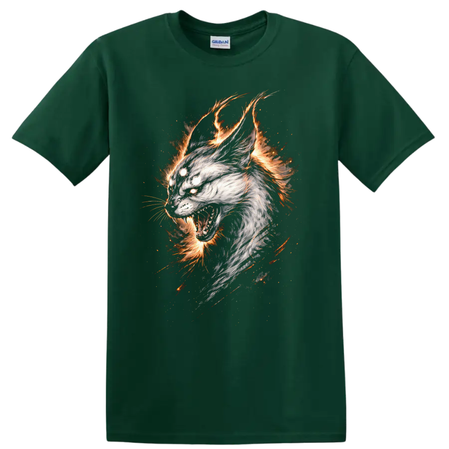 Fierce Flame White Tiger Head T Shirt for Animal Lovers - Forest Green