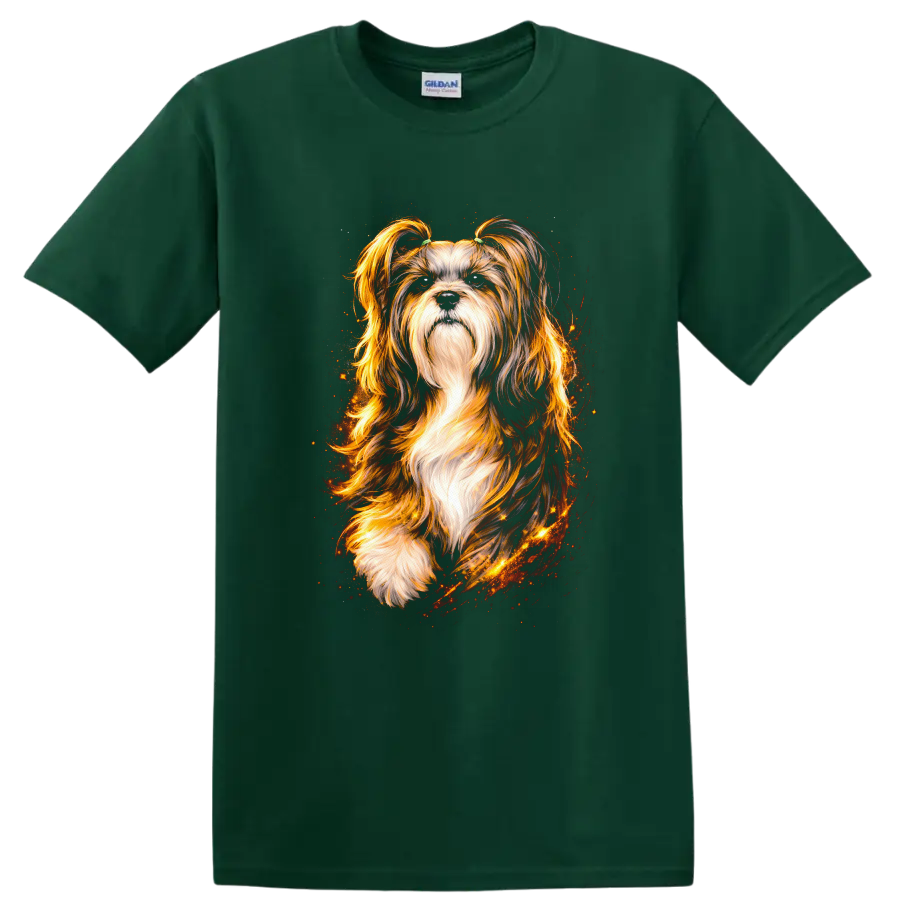 Fiery Shih Tzu Dog Portrait T Shirt Cute Long Hair Pet Lover Gift - Forest Green