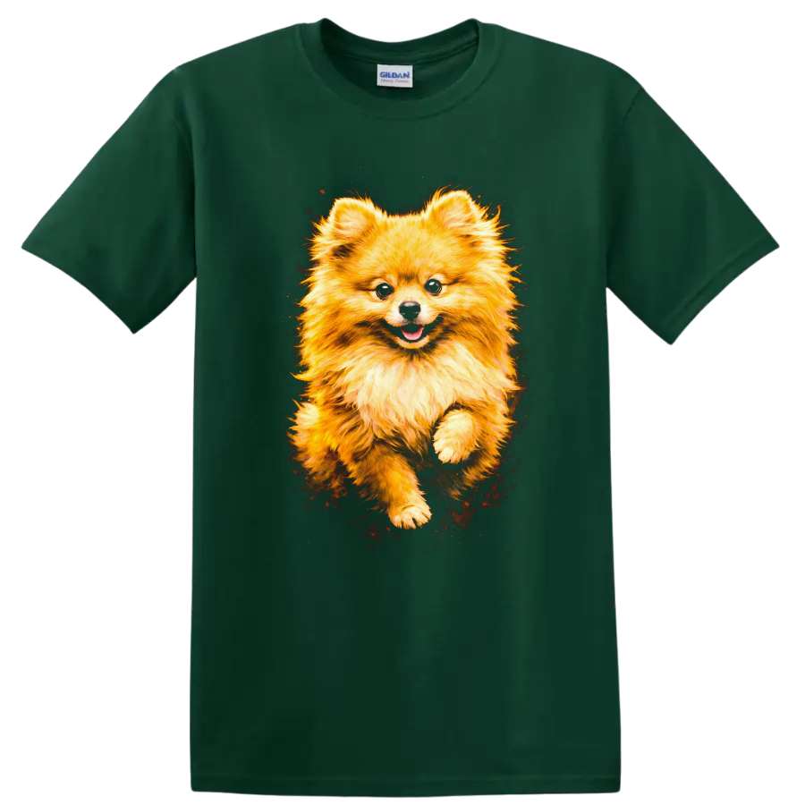 Fluffy Pomeranian Dog Portrait Cute Breed Lover T Shirt - Forest Green