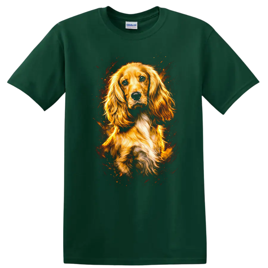 Golden Spaniel Portrait Dog Lover T Shirt for Breed Fans and Pet Owners - Forest Green