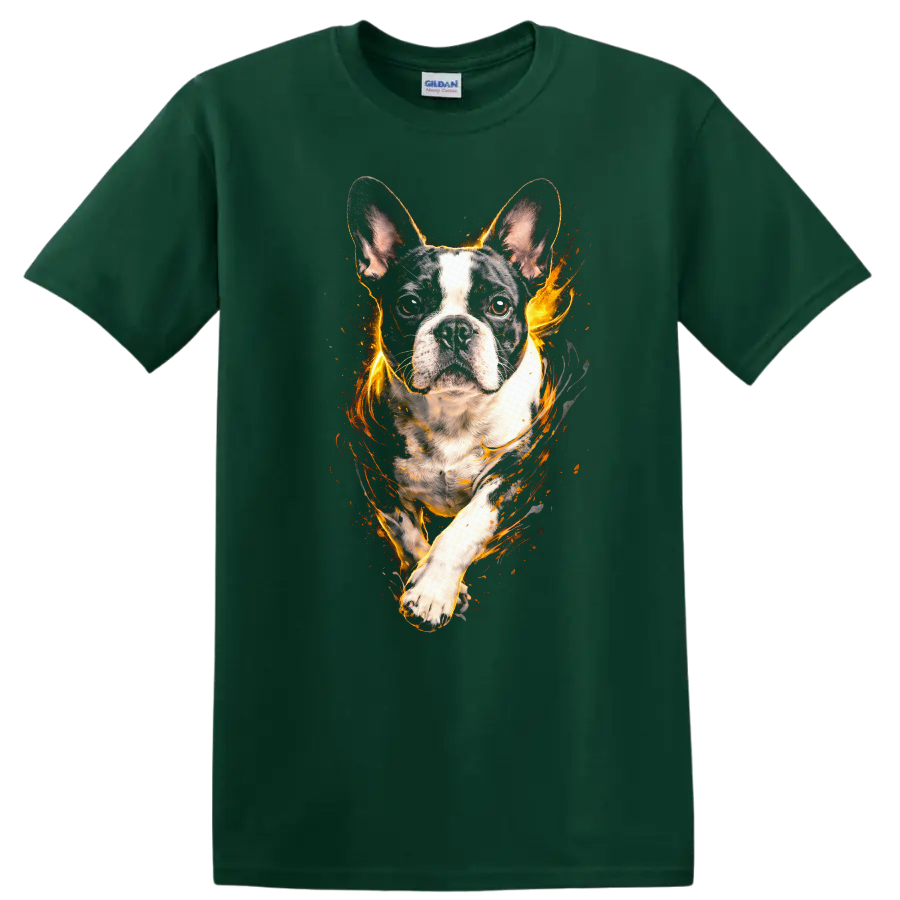 French Bulldog Fire Glow Portrait T Shirt for Dog Lovers - Forest Green