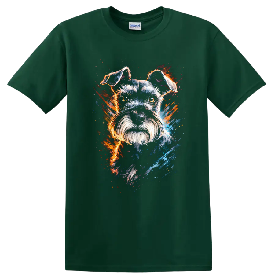 Schnauzer Dog Portrait Splash Art T Shirt for Dog Lovers - Forest Green