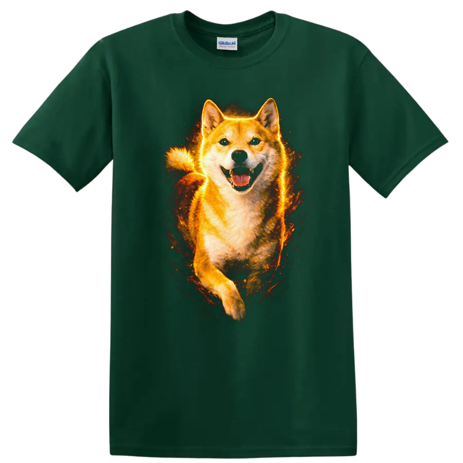 Fiery Shiba Inu Running Dog Portrait T Shirt for Dog Lovers - Forest Green