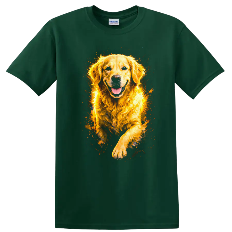 Golden Retriever Dog Splash Art T Shirt for Dog Lovers Unisex - Forest Green