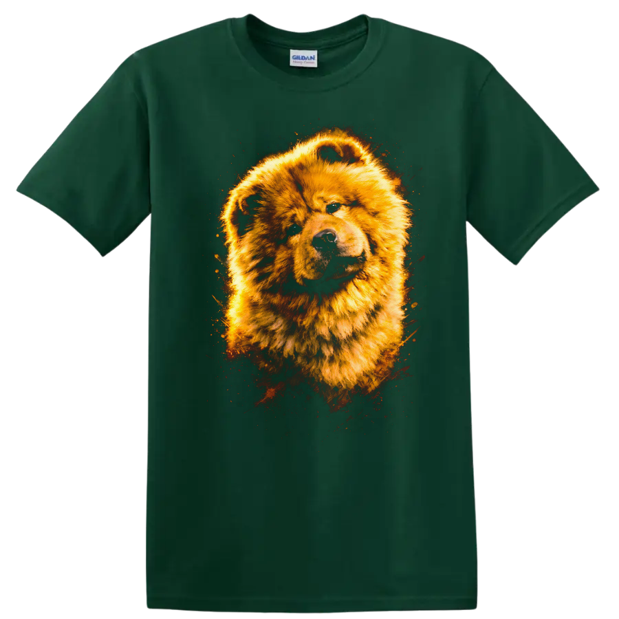 Golden Chow Chow Dog Portrait T Shirt Fierce Flame Art Animal Tee - Forest Green