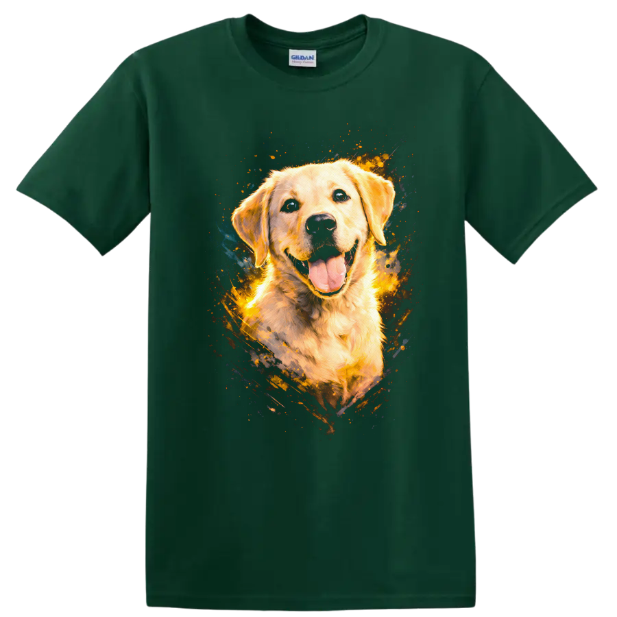 Golden Retriever Dog Splash Art T Shirt for Dog Lovers - Forest Green