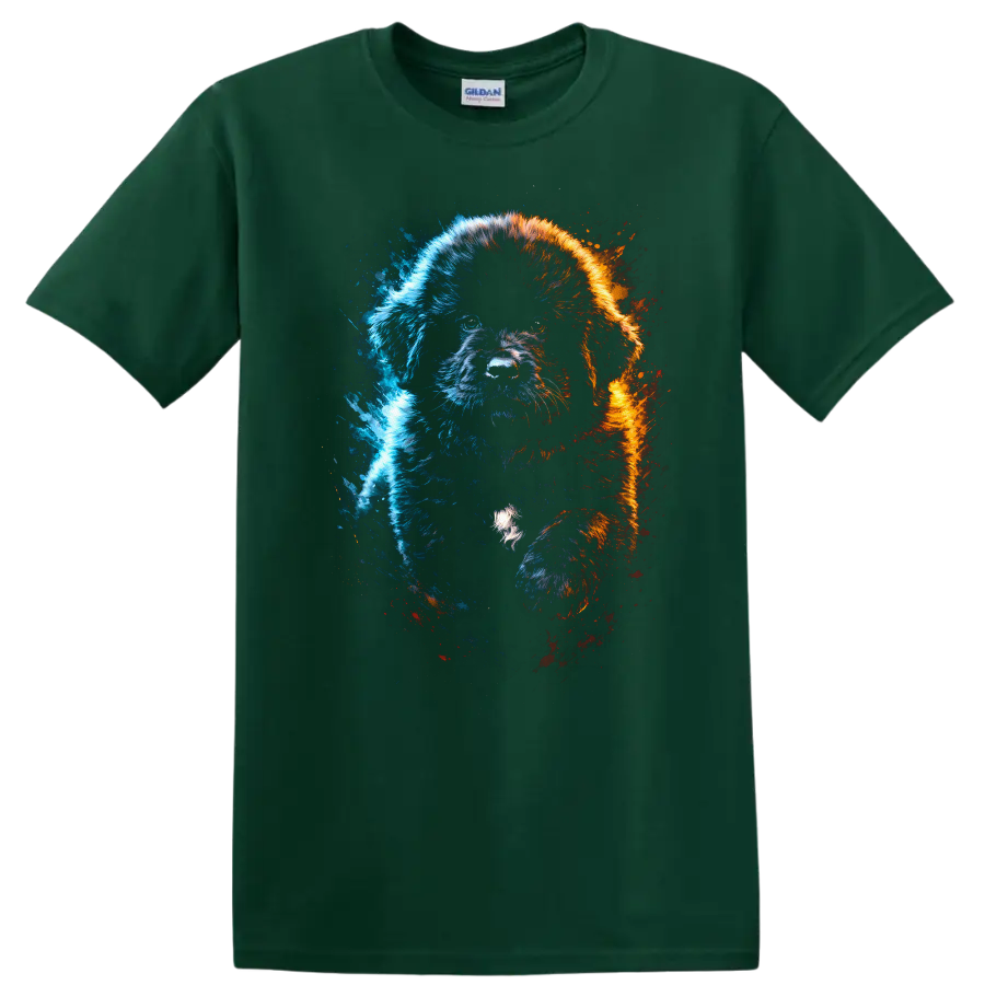 Color Splash Puppy Portrait T Shirt for Dog Lovers and Pet Owners on a Forest Green T Shirt
